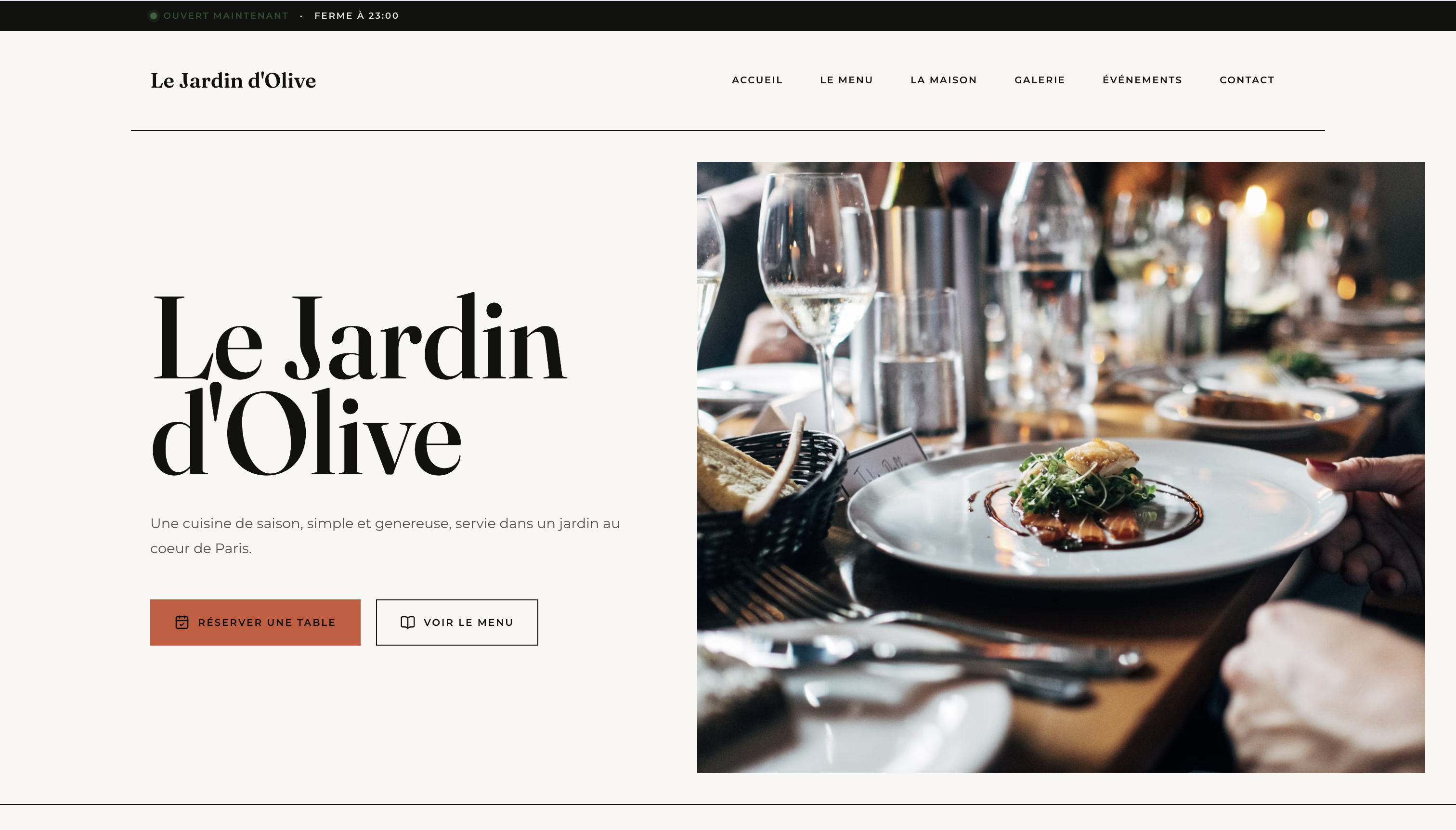 Thème Editorial de la page d'accueil du Jardin d'Olive