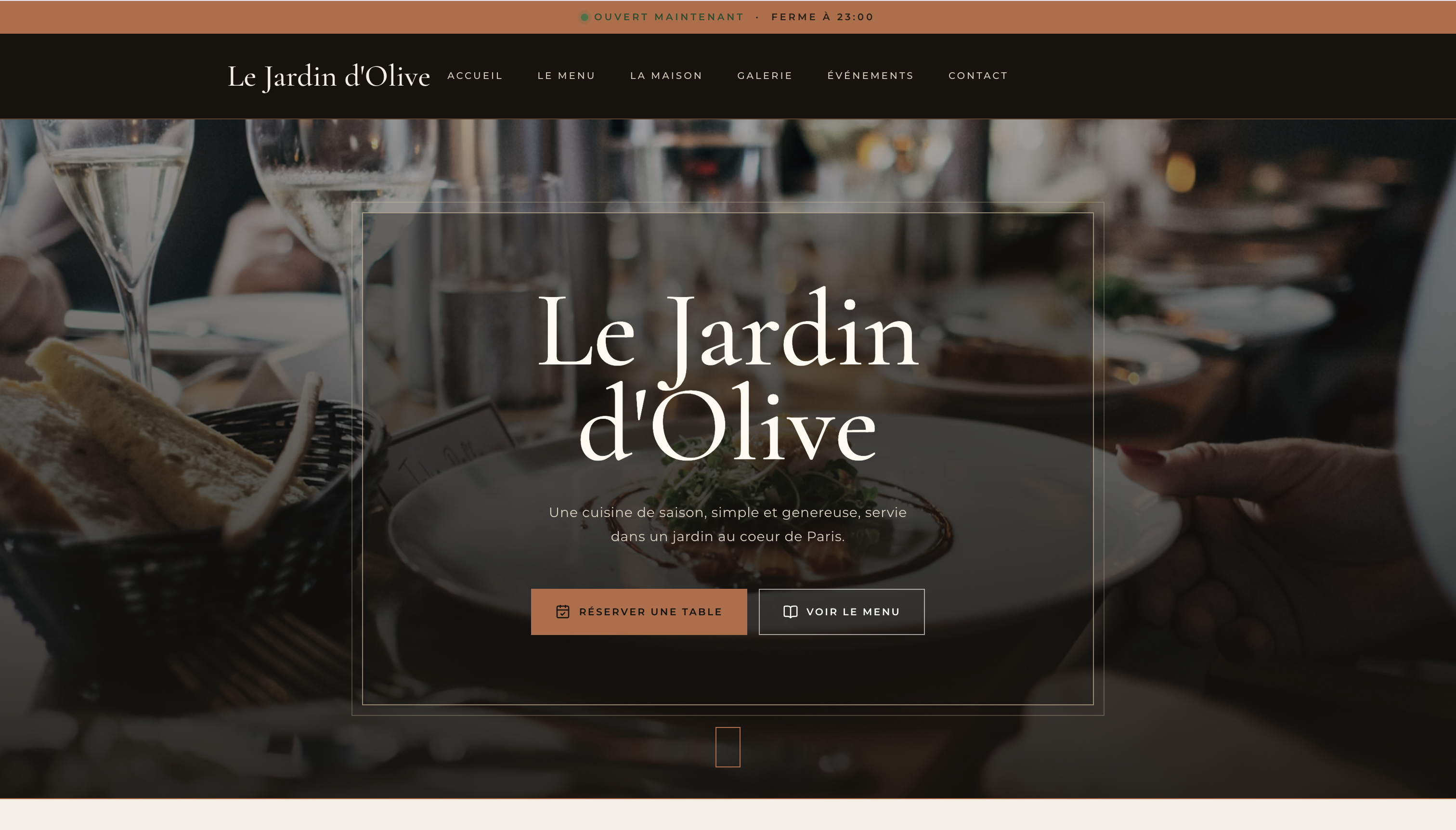Thème Overlay de la page d'accueil du Jardin d'Olive